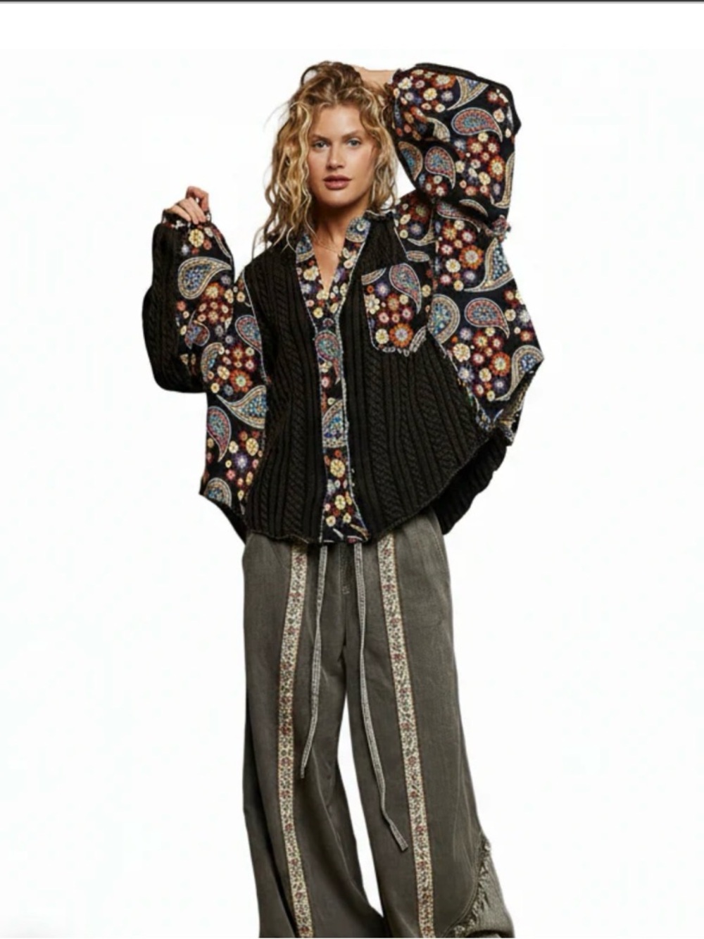 POL Paisley Hem Cardigan Boho Boutique statement jacket coastal cowgirl Indie
